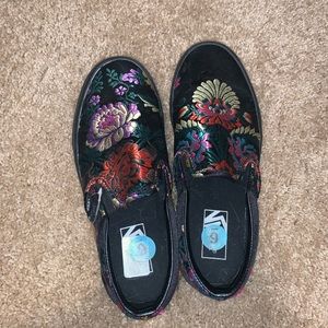 Vans Black Embroidered Satin Shoes, Size 6